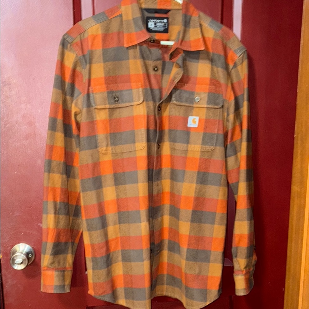 Carhartt Orange and Brown Plaid Shirt
